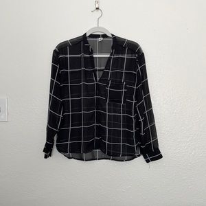 Black Plaid Long Sleeve Blouse